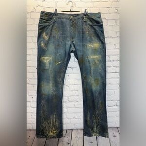 Men's Robin's Jean brand blue trousers with gold and crystals, size 42